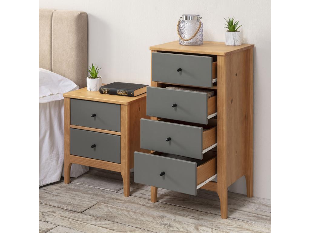 Sunmeub Night Chest of Drawers with 4 Drawers, Oak/Grey, 46 cm Length, 87067DHNA