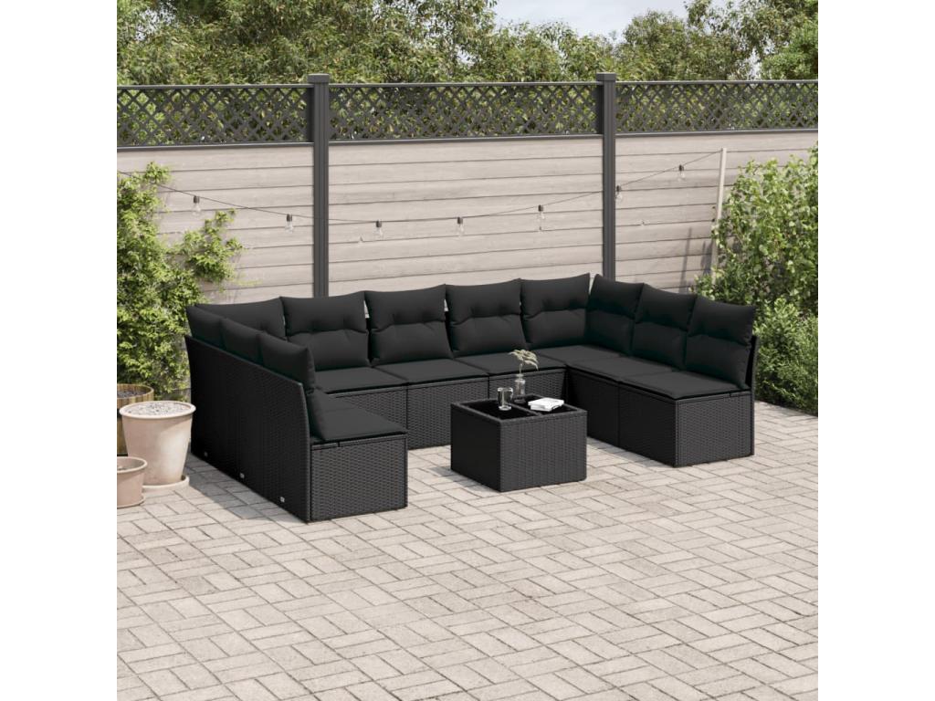 10-piece garden furniture set with cushions, black resin wicker 04999JFJB