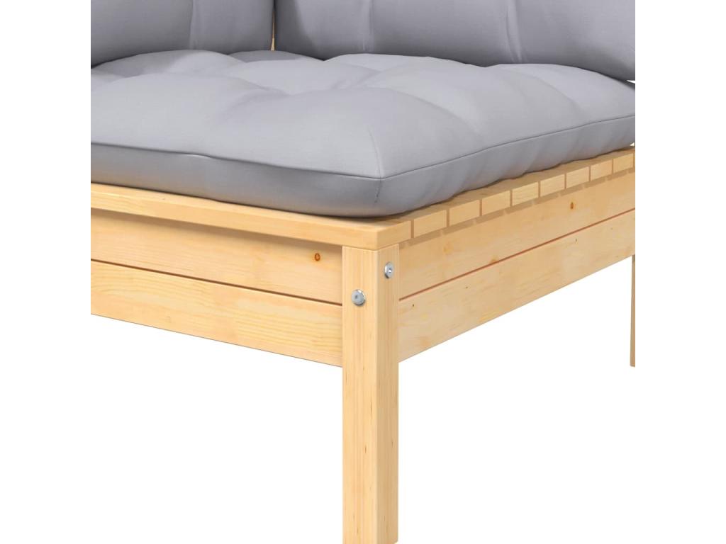 3-piece garden furniture set with grey cushions, solid pine wood, 55829UBFD