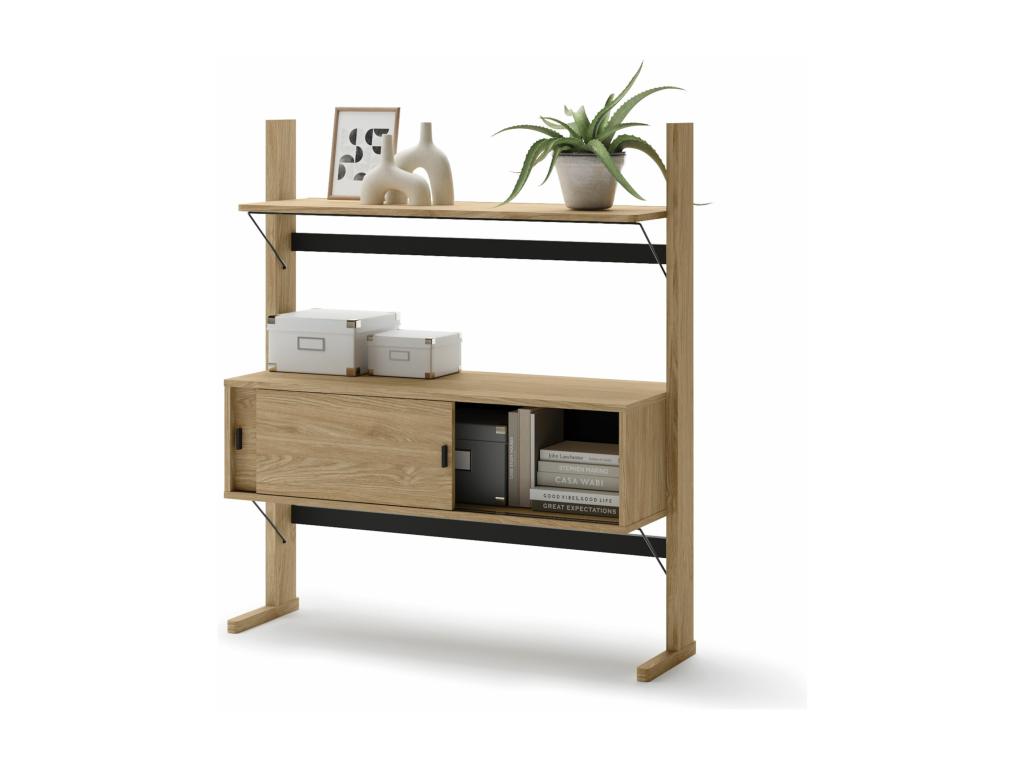 Low bookcase with storage - 108 cm - oiled oak - Sunmeub 93818YNPB