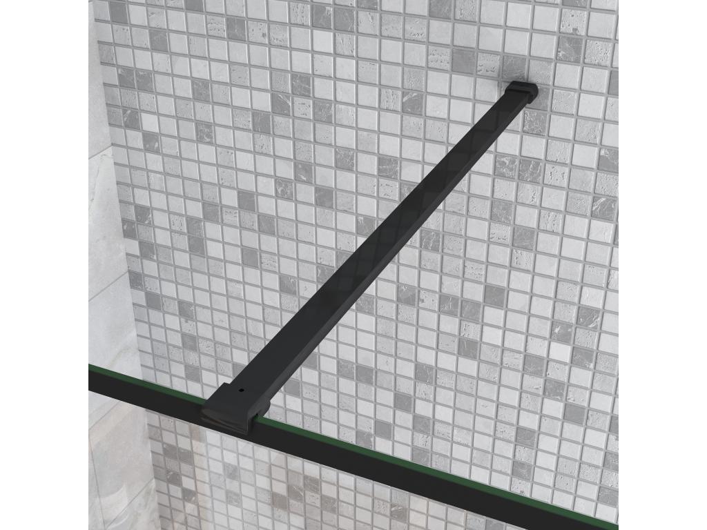 Walk-in shower screen 140 x 30 x 200 cm with pivoting return panel - Black - with 90 cm cuttable support bar 25199PNQD