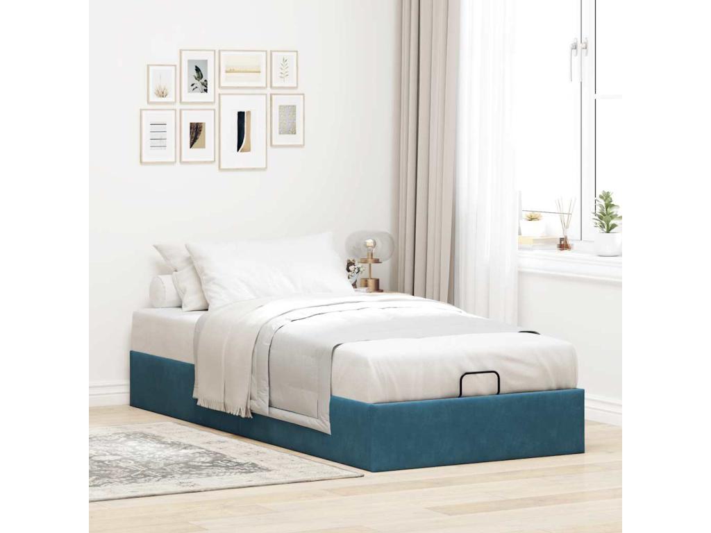 Sunmeub bed frame without mattress, dark blue, 100x200 cm, velvet, 39054YPOW