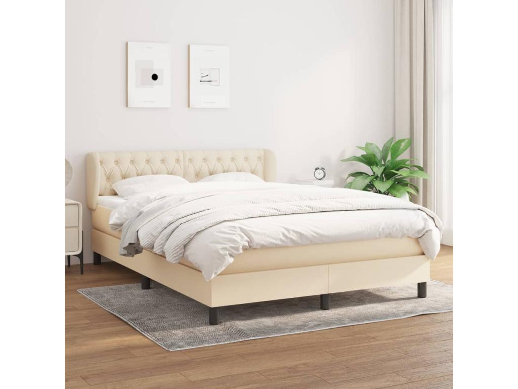 Upholstered bed base with mattress, Cream, 140x190 cm, Fabric, 28420LHWA