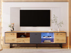 190cm TV unit with LED lighting - 6 shelves and 1 drawer - Natural 43542GYYL