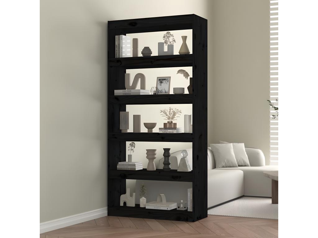 Bookshelf/Room Divider, Black, 80x30x167.4 cm, Solid Pine, 93641JEVE