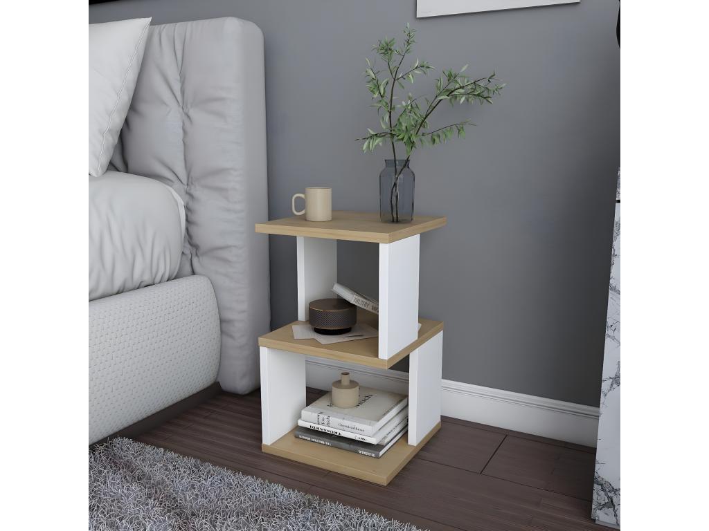 3-Tier Bedside Table in Oak and White Wood Finish, 29.6 cm Wide - Sunmeub 24336ZGZB