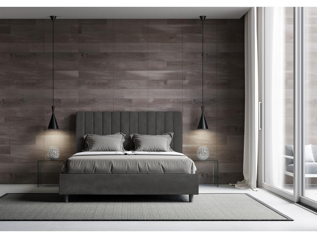 Sunmeub 35982ALXA Double Bed without Slatted Base, Upholstered, 140x190cm, Grey Microfiber