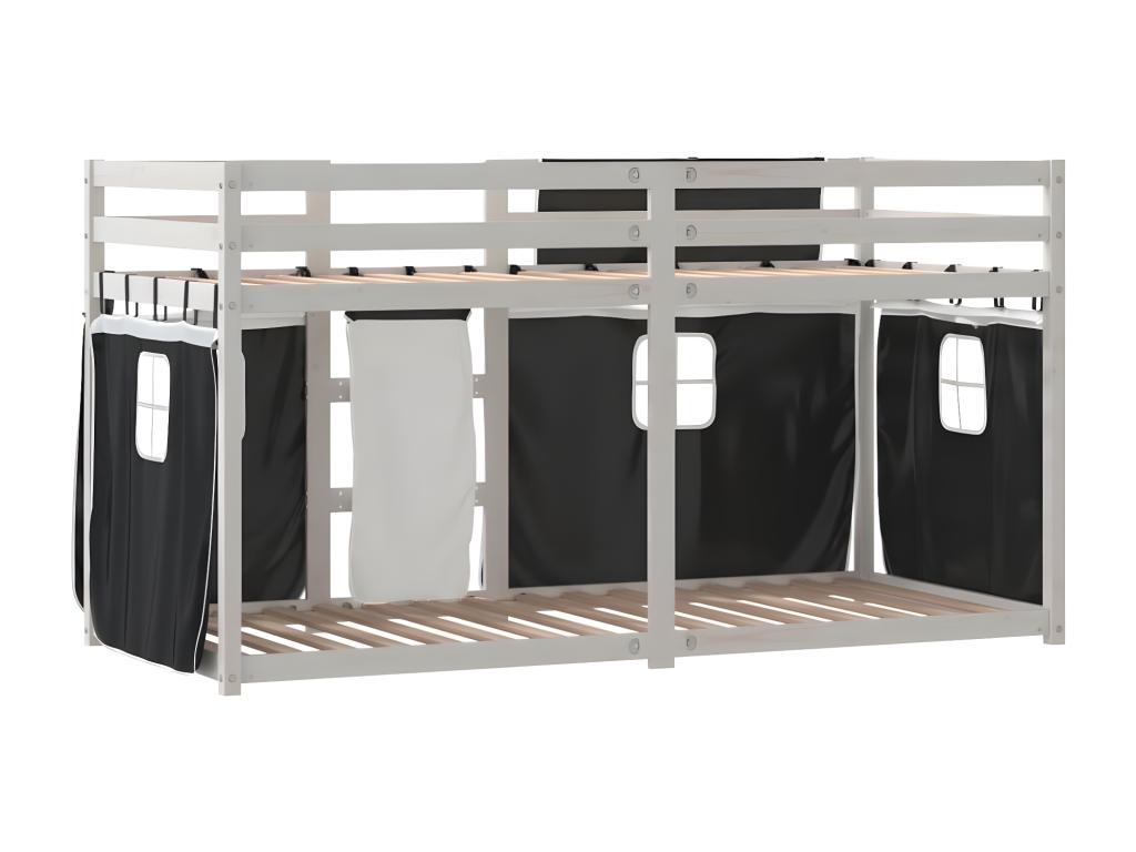 Bunk bed with white/black curtains 75x190 cm solid pine wood 90300WKNT