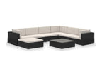 8-piece garden furniture set with cushions, black wicker resin, 52640DQQM