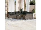 10-piece garden furniture set with cushions, grey woven resin, 54756HMWQ