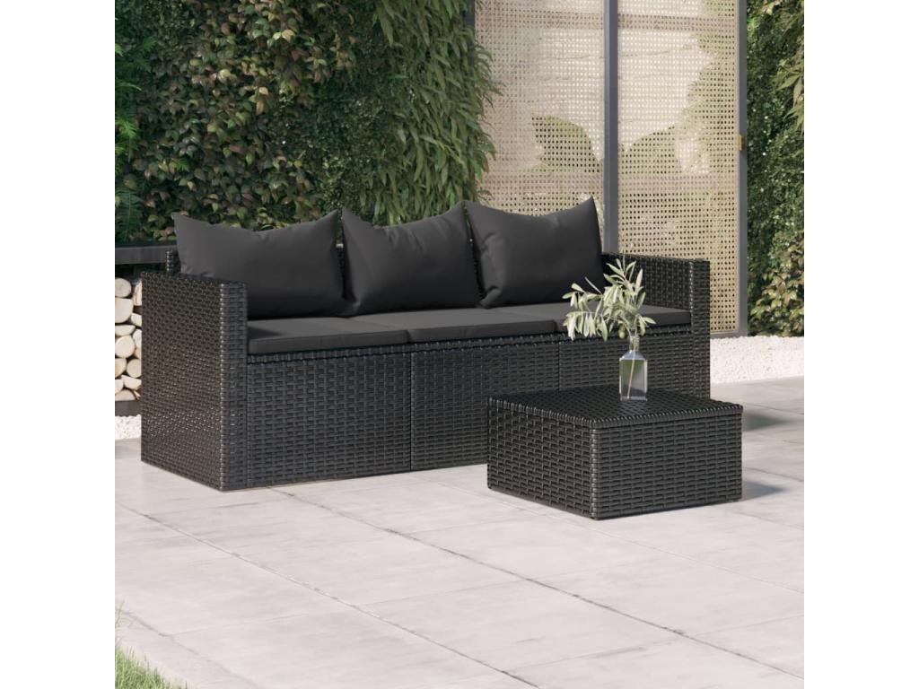 3-seater garden sofa with cushions, black woven resin, 31500VEXN