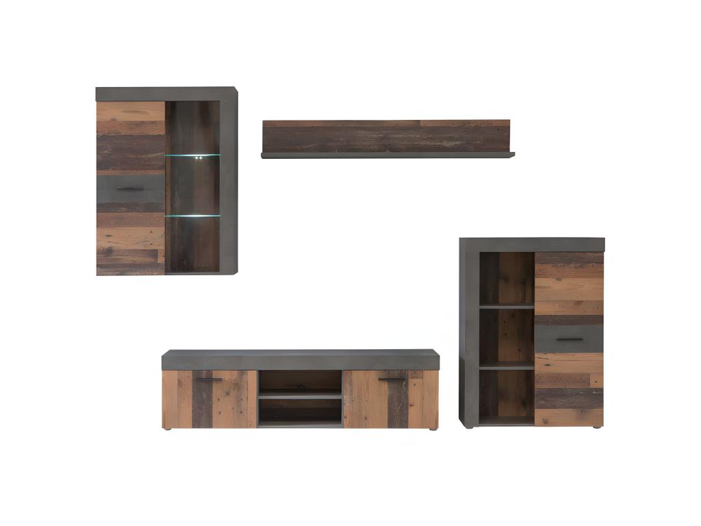 Sunmeub 55379GABC 4-piece wall-mounted TV unit in wood and dark concrete finish