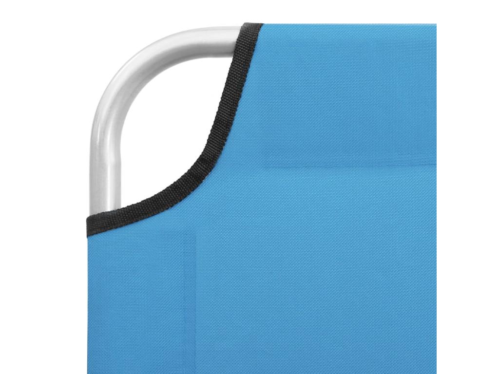 Folding chaise longue in steel and turquoise blue fabric 47959AGXE