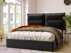 Storage bed with headboard - 140x200 cm - velvet fabric - Sunmeub slatted base - black 44533HWWQ