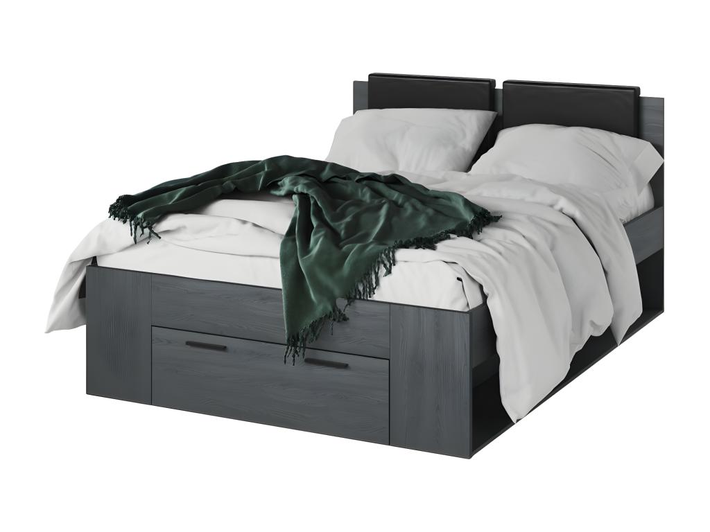 Adult bed 140x200 with integrated drawers - Sunmeubs Collection - Grey wood effect color 89550AESX