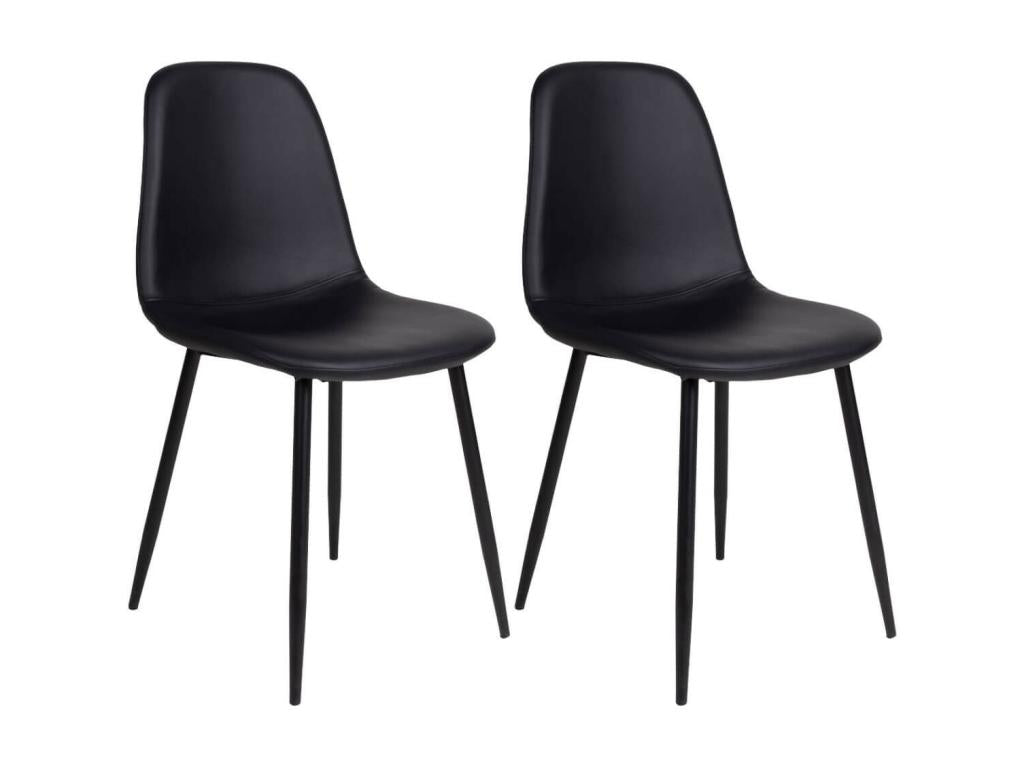 Sunmeub - Set of 2 Black Faux Leather Chairs with Black Steel Legs 21332XCTO
