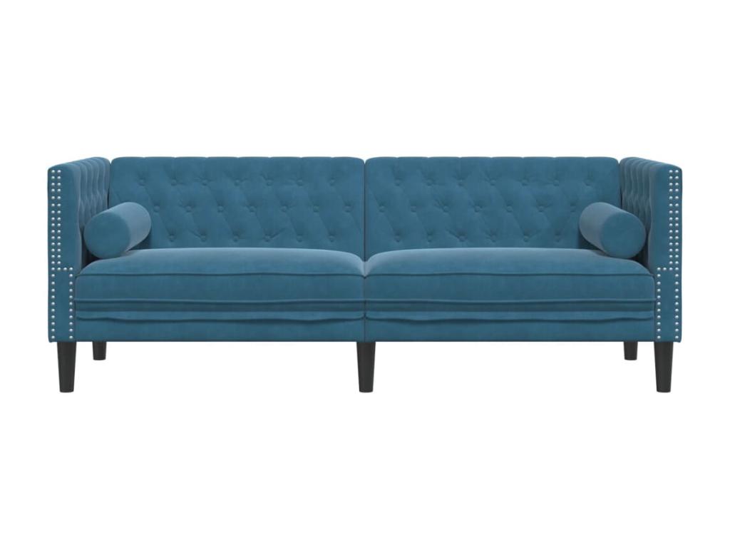 Sunmeub 3-seater sofa with bolsters, blue velvet, 74839OPPE