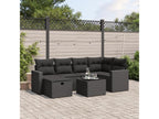 7-piece garden furniture set with cushions, black resin wicker, 92023EOGN