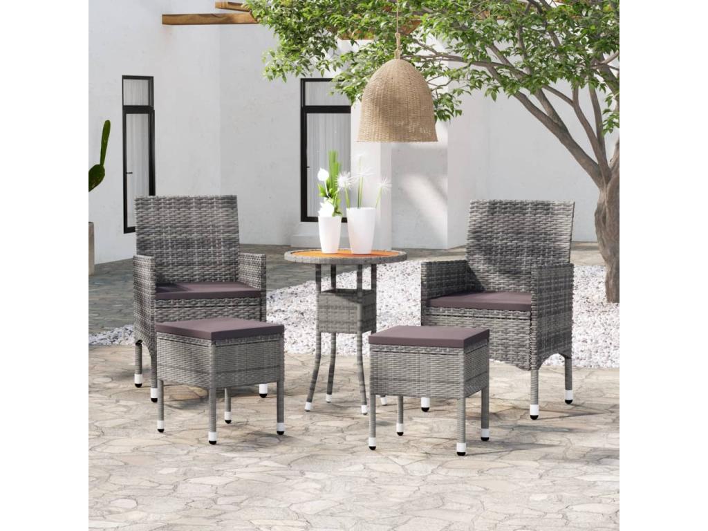 5-piece garden furniture set, grey wicker resin, 04114AUJP