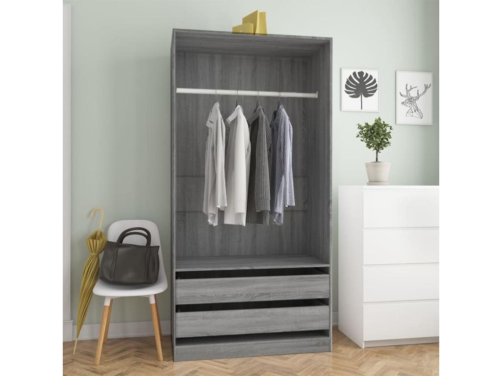 Sunmeub Grey Wardrobe 100x50x200 cm Engineered Wood 73681GGWG