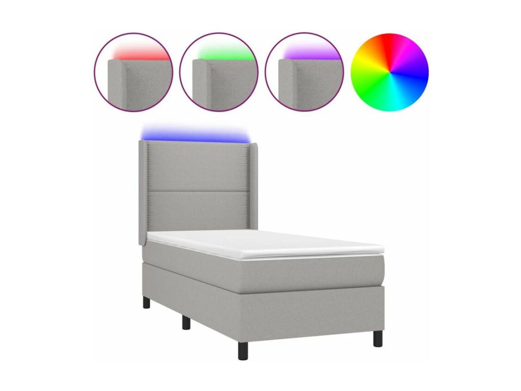 Sunmeub bed base with LED light grey mattress 90x190 Fabric 89055AIIV