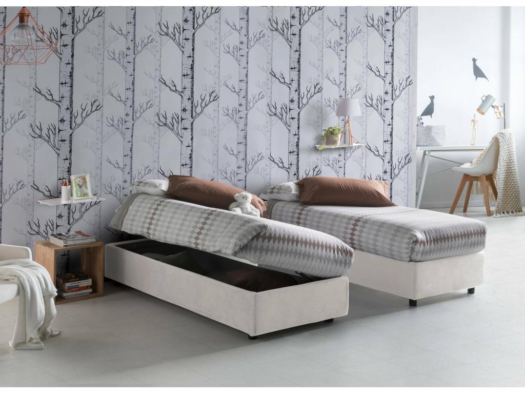 Sunmeub Double Bed with Storage, Fabric Upholstery, Made in Italy, Side Opening, Includes 120x190 cm Mattress, White 74847OICU