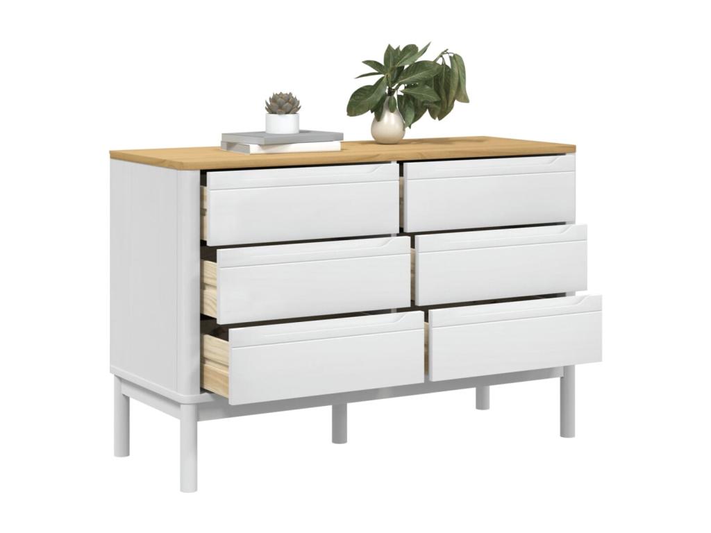 Sunmeub white chest of drawers in solid pine wood 04117BKCK