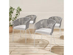 Set of 4 garden chairs in beige rope and galvanized steel - beige cushions 60713CYWT