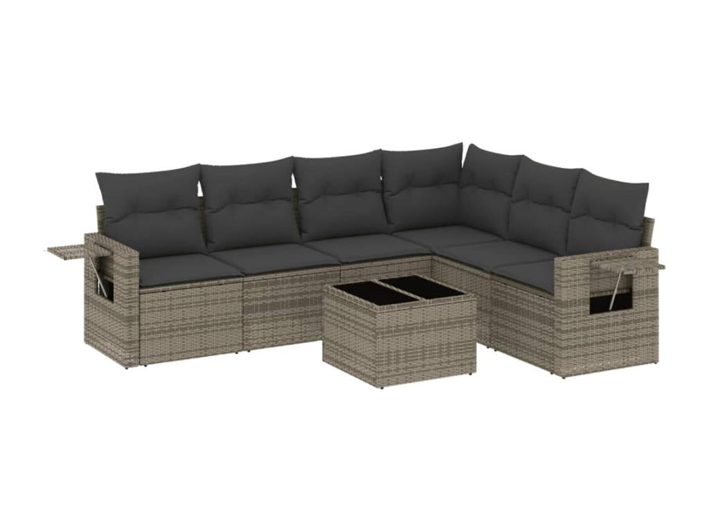 7-piece garden furniture set with cushions, grey wicker resin, 51115OTBL