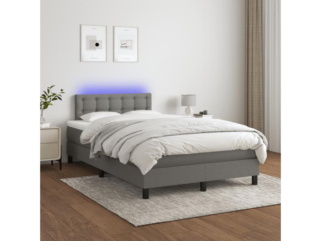 Upholstered bed base and mattress with LED lighting, Dark Grey, 120x200 cm, Fabric 68781JKOU