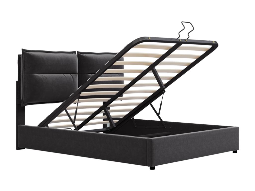 Storage bed with headboard - 140x200 cm - velvet fabric - Sunmeub slatted base - black 44533HWWQ
