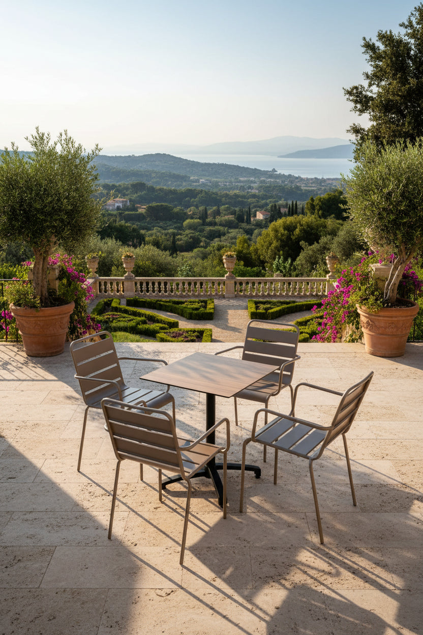 Sunmeub 34814YPVB Dark Oak Laminate Patio Table and 4 Chairs