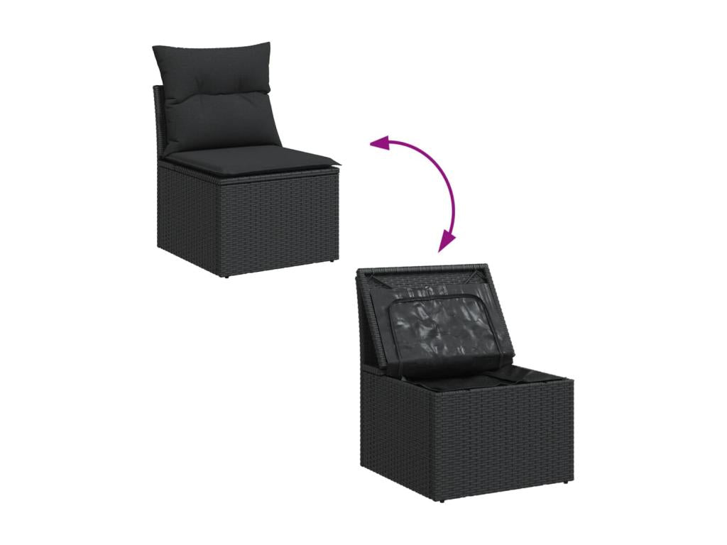 12-piece garden furniture set with cushions, black resin wicker, 42130QFBS