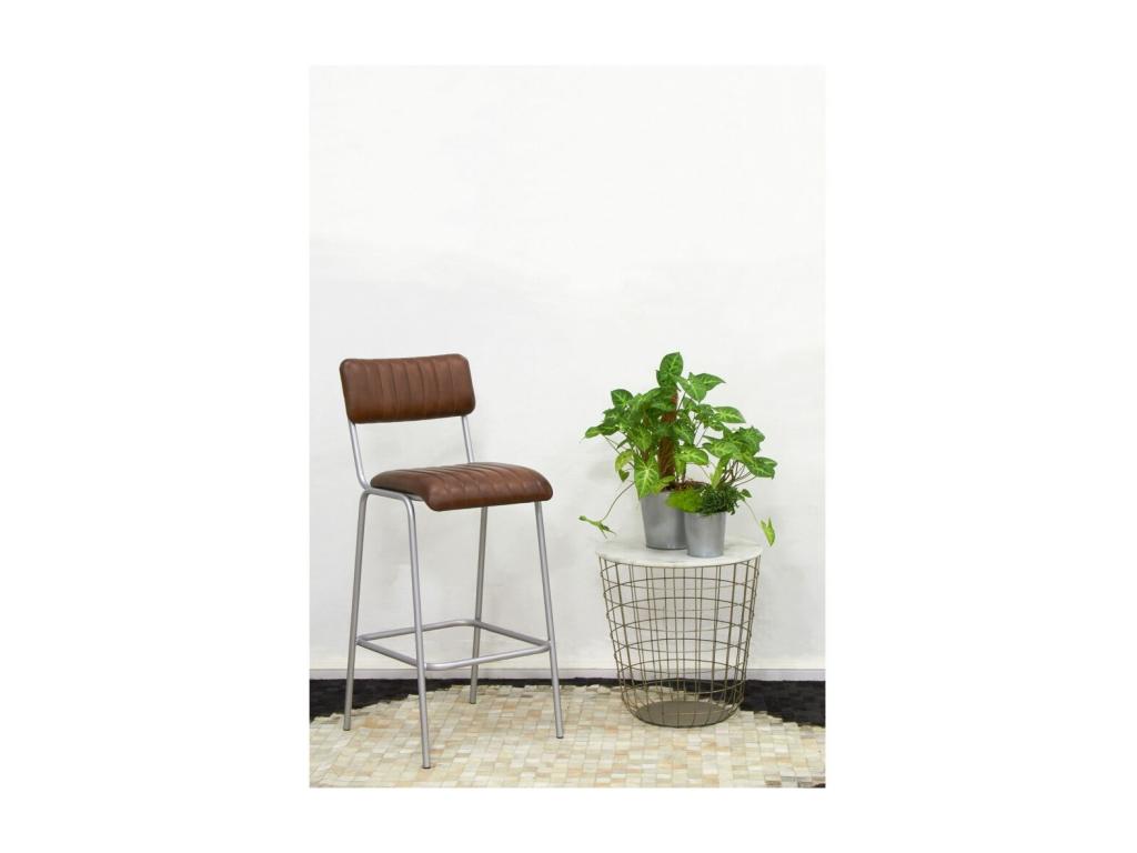 Leather and metal bar stool, seat height 75 cm, 64525XESP