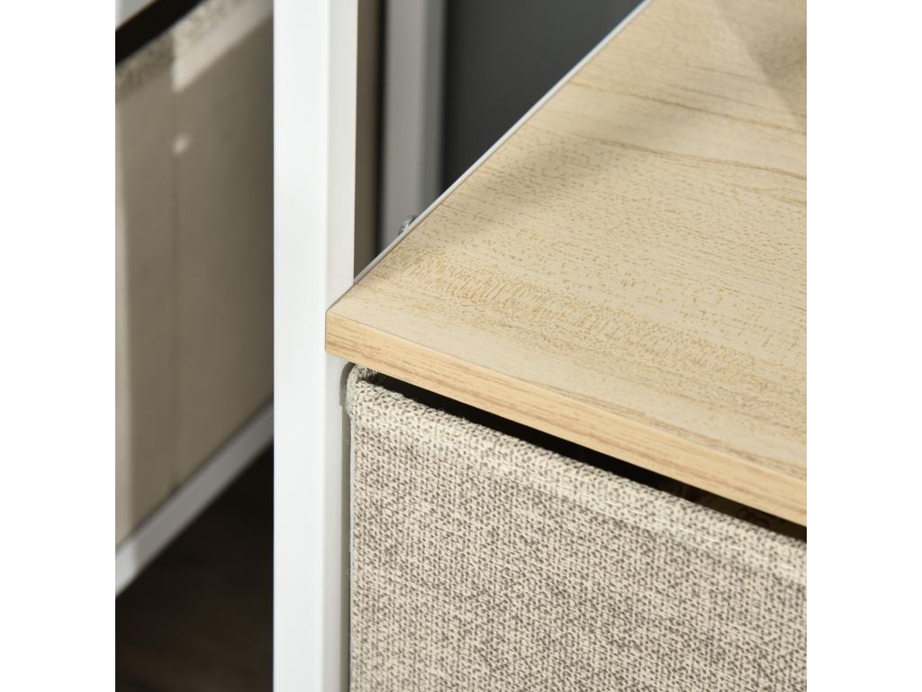 Low TV stand on legs, industrial style, 2 drawers, grey fabric, steel, white MDF, light wood, 20417SZOO