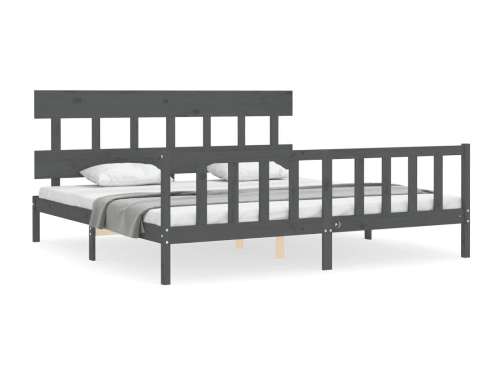 Bed frame with headboard, grey, 200x200 cm, solid wood, 87900YPTX
