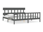 Bed frame with headboard, grey, 200x200 cm, solid wood, 87900YPTX