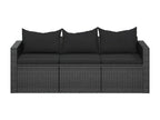 3-seater garden sofa with cushions, black woven resin, 31500VEXN