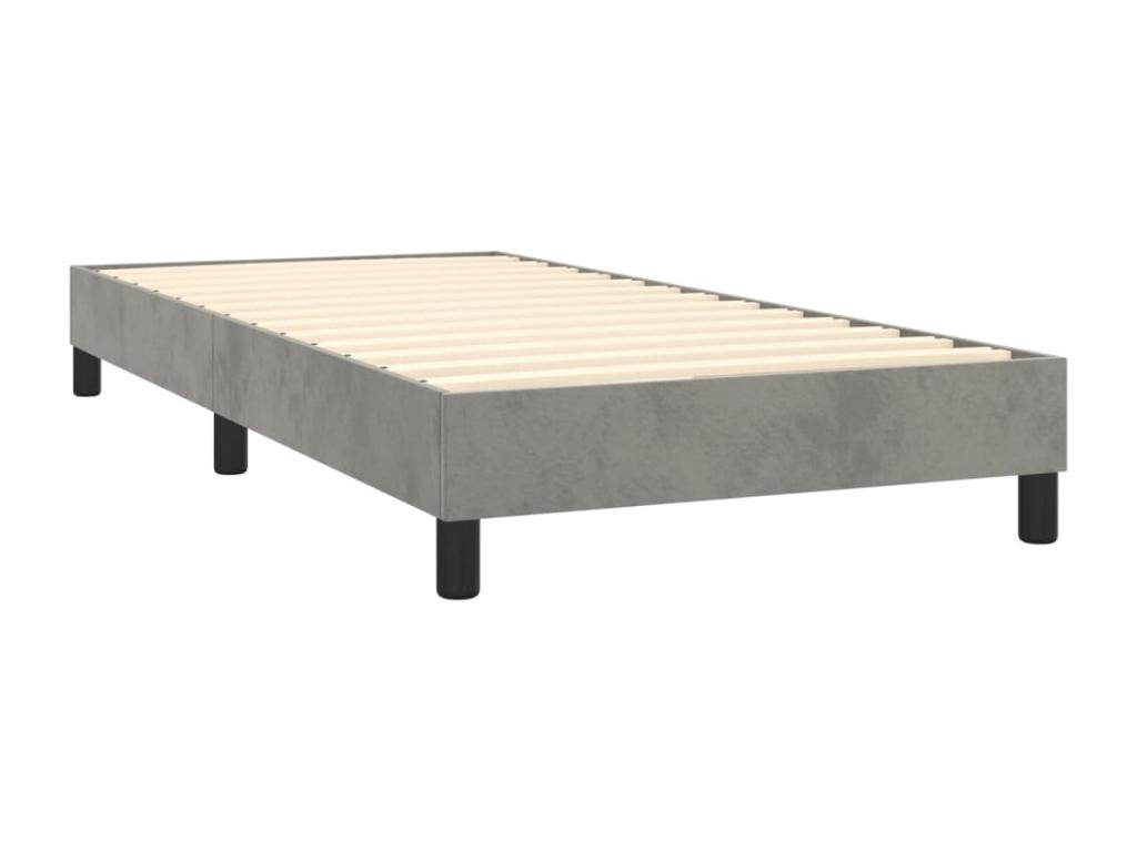 Upholstered bed base and mattress, light grey, 80x200 cm, velvet, 67669LTYJ