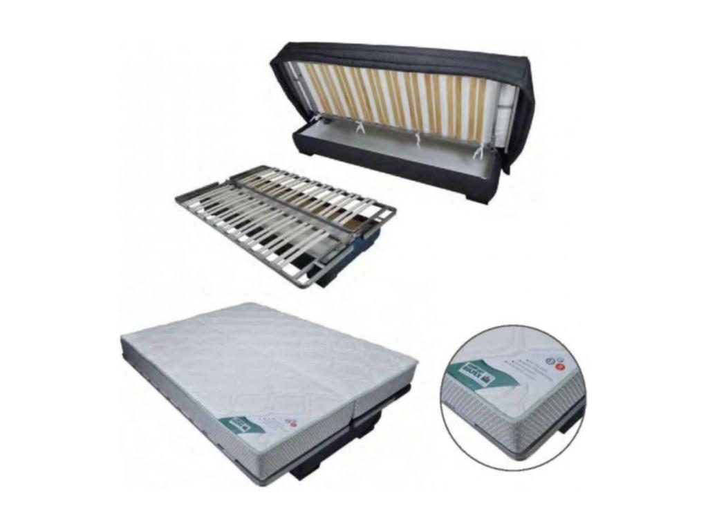 Sunmeub fabric click-clack sofa with storage, 15cm mattress, 207cm height - Grey 38411FCMO