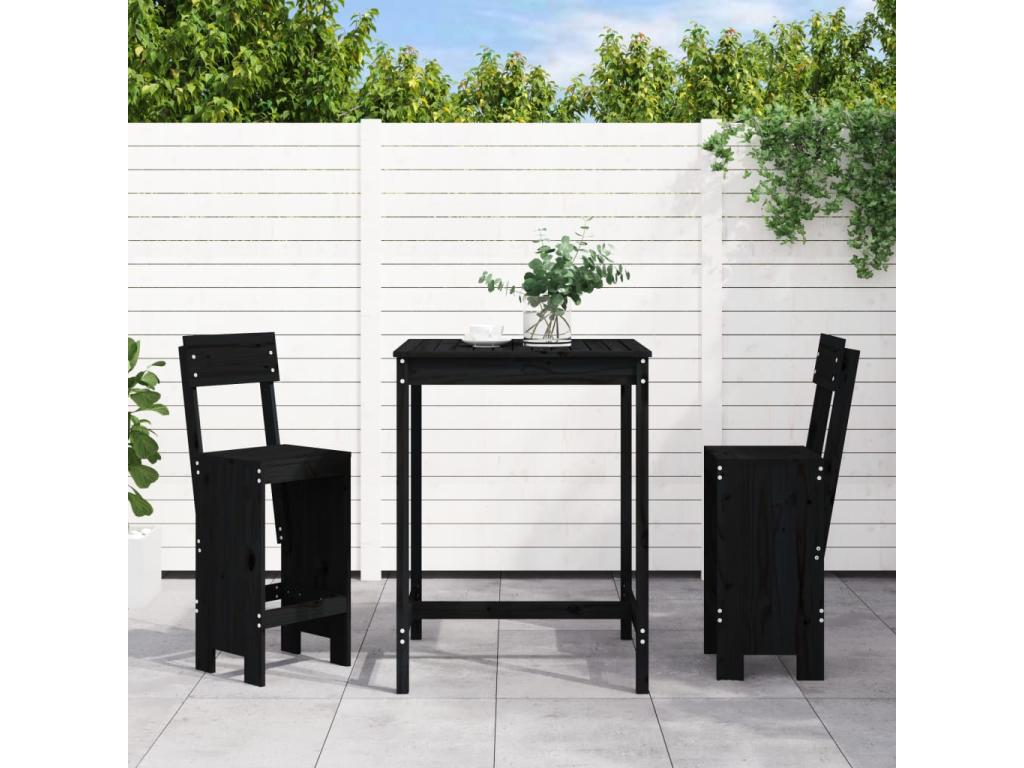 3-piece garden bar set, black solid pine wood 01748KFBR
