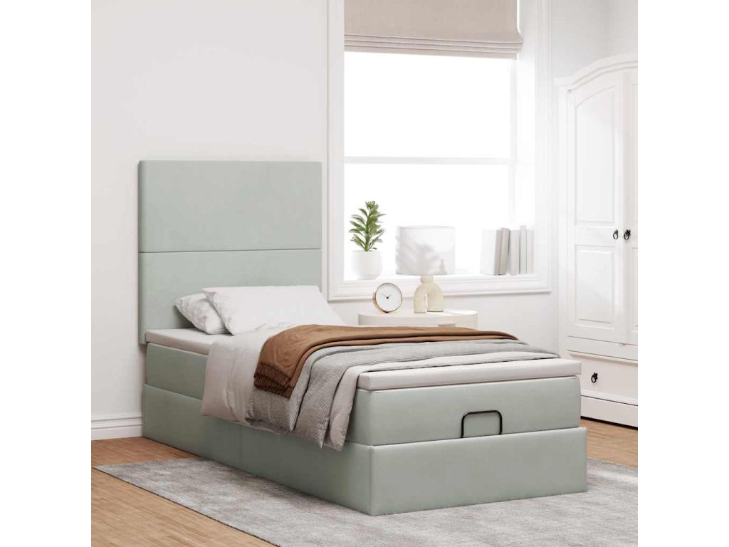 Sunmeub bed frame with light grey 80x200 cm velvet mattress 26798JTBH