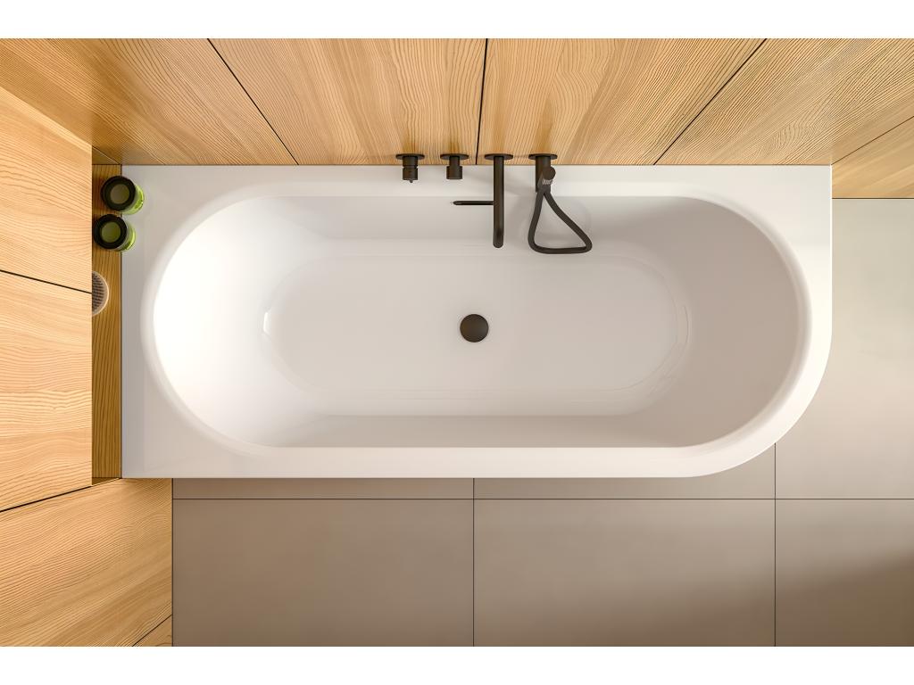 Corner bathtub, white, with gold siphon and drain included. Headrest included. Sunmeub S Sunmeub - LEFT - 170x75 cm 92457NBBS