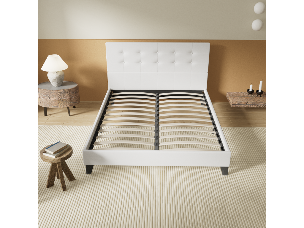 160x200 cm bed with buttoned headboard, white color 23619RVXK