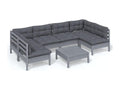 7-piece garden furniture set with grey cushions, solid pine wood 68568GPWS