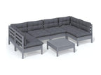 7-piece garden furniture set with grey cushions, solid pine wood 68568GPWS