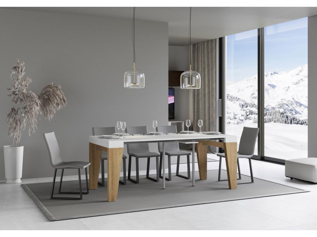 Extendable white console table with natural wood legs, seats 12, 40 to 300cm, Sunmeub-Support 2 legs 56840ZGLF