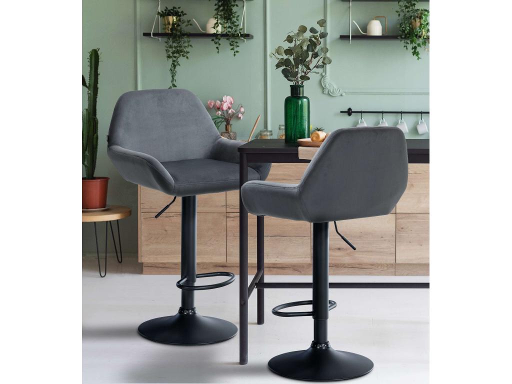 Set of 2 Bar Stools - Velvet - Dark Grey - Sunmeub 91808SNQN