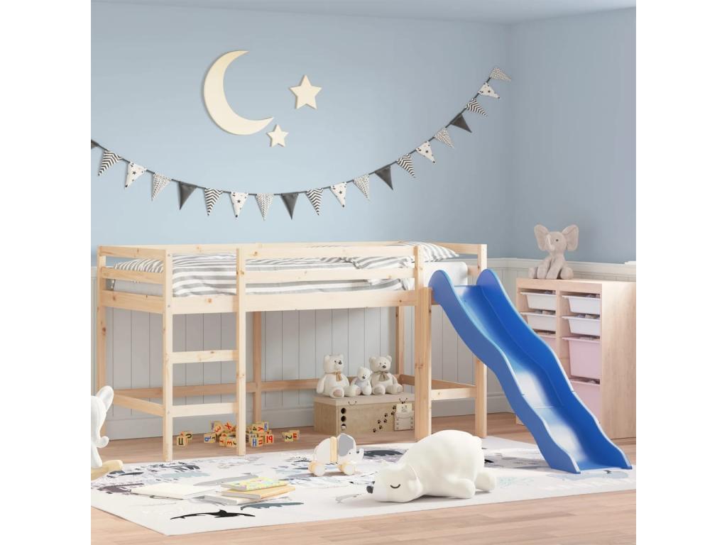 Children's loft bed with slide, 80x200 cm, solid pine wood, 17089STOI
