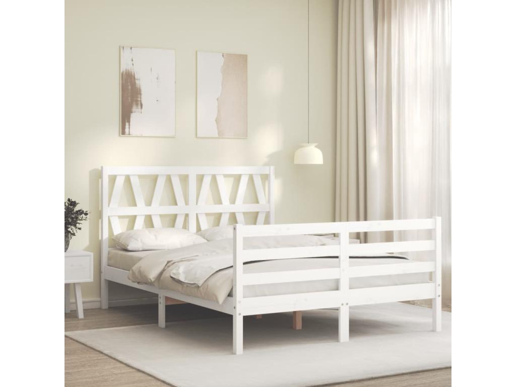 Bed frame with white headboard, 140x190 cm, solid wood, 06704LBJU